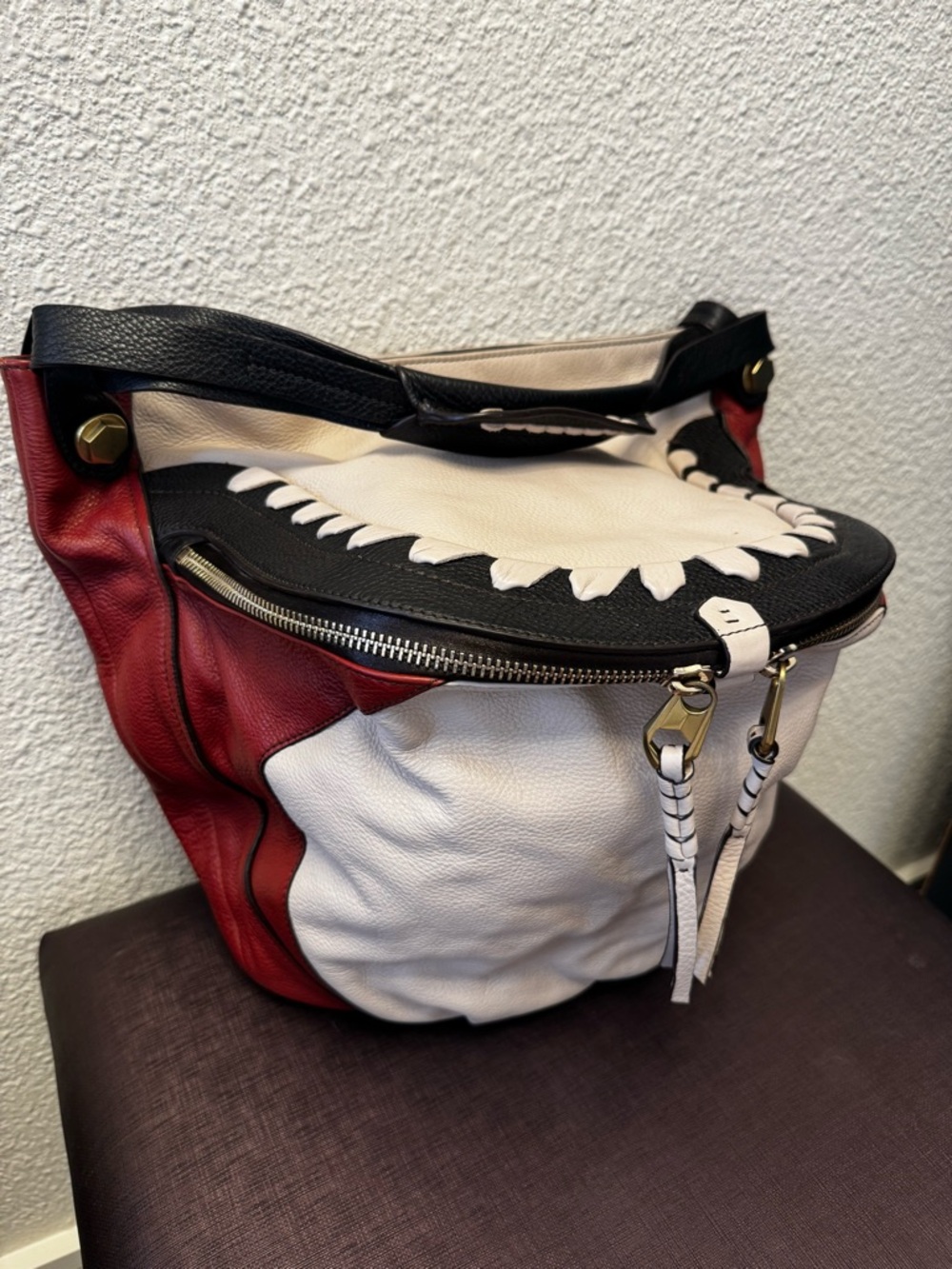 orYANY Boho Leather Shoulder Bag Whipstitch Rare Statement Hobo - Picture 7 of 10